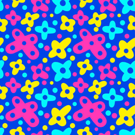 Memphis style hand drawn textured seamless pattern.Retro flavour trendy geometric elements painted with colorful ink brush strokes.のイラスト素材