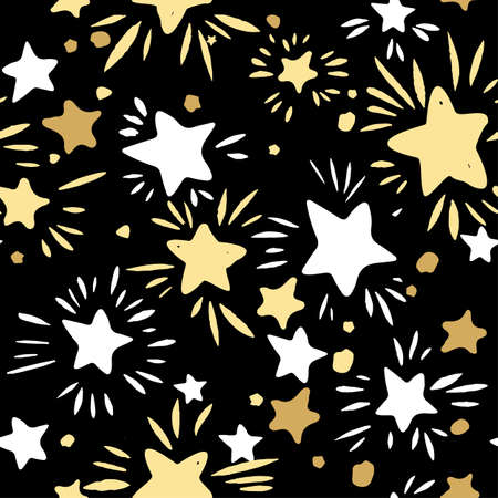 Star Seamless Pattern.Textile ink brush strokes texture in doodle grunge style. Handdrawn trendy design with authentic and unique scrapes,  blotted background for a logo, cards, invitations.のイラスト素材