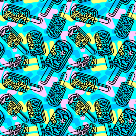 Ice cream geometrical  seamless pattern. Memphis style  trendy 80s-90s style cartoon hand drawn...