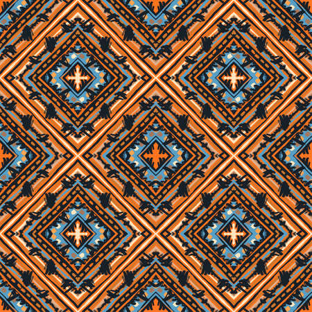 Seamless tribal boho pattern. Hand painted expressive ethnic flovoured motifs for textile,wrapping, decoration.のイラスト素材