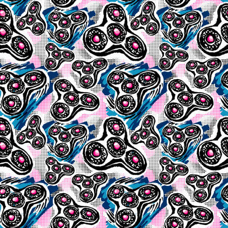 Fidget spinner seamless hand drawn seamless pattern.Hand painted watercolor and ink trendy sketch for textile,wrapping, decoration.のイラスト素材