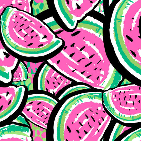 Watermelon seamless pattern.Hand painted expressive tropical flovoured motifs for textile,wrapping, decoration.のイラスト素材