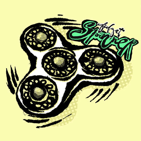 Fidget spinner.Hand painted watercolor and ink trendy sketch for textile,wrapping, decoration.のイラスト素材