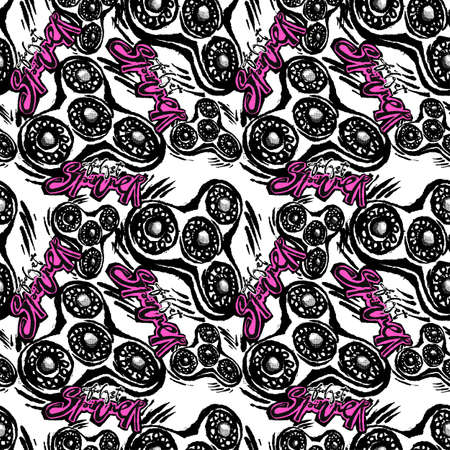 Fidget spinner seamless hand drawn seamless pattern.Hand painted watercolor and ink trendy sketch for textile,wrapping, decoration.のイラスト素材