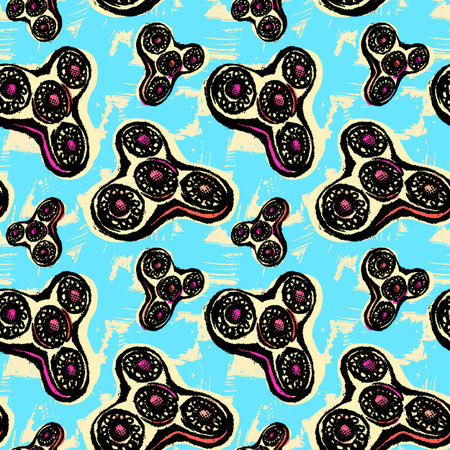 Fidget spinner seamless hand drawn seamless pattern.Hand painted watercolor and ink trendy sketch...