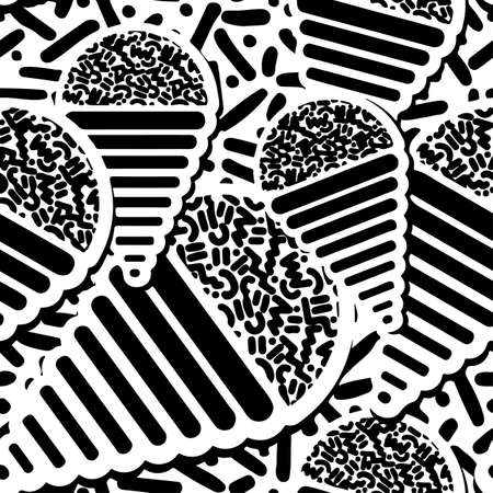 Ice cream geometrical  seamless pattern. Memphis style  trendy 80s-90s style cartoon hand drawn motifs .Perfect funky vector background with Pop art flovor for textile,wrapping, decoration.のイラスト素材