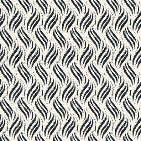 Vector seamless striped ink drawn stylish waves pattern.Hand painted expressive ornament for textile,wrapping, decoration.のイラスト素材