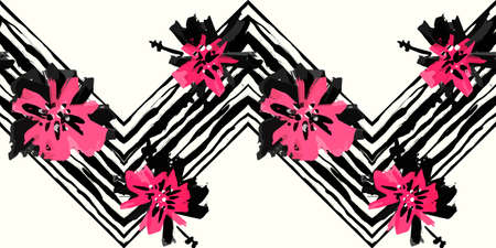 Floral hand painted expressive pink ink watercolor trendy seamless pattern.Artistic design with authentic,unique scrapes, watercolour blotted background for a logo, cards, invitations, posters,bannersのイラスト素材
