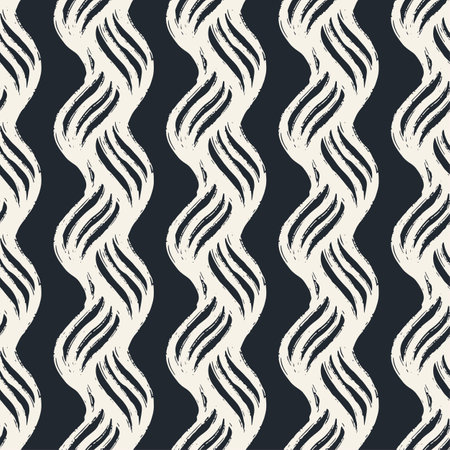Vector seamless striped ink drawn stylish waves pattern.Hand painted expressive ornament for textile,wrapping, decoration.のイラスト素材