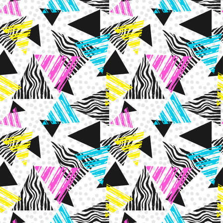 Memphis style hand drawn textured pattern.のイラスト素材