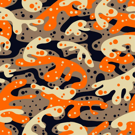 Seamless fashion textile camouflage pattern.Hand drawn ink artistic trendy background. Expressive ornament for sport, hunting clothingのイラスト素材
