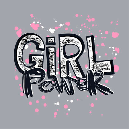 Girl power feminism slogan with hand lettering drawn motivation poster illustration.のイラスト素材