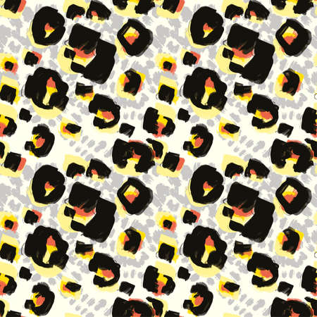 Seamless abstract wild exotic animal print.Leopard, zebra,gepard, tiger striped pattern. Hand drawn trendy repeating watercolor blotted background texture.のイラスト素材