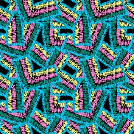 Rustic embroidery seamless pattern.Vector traditional fashion ornament patch crosslinked in a rough mannerのイラスト素材