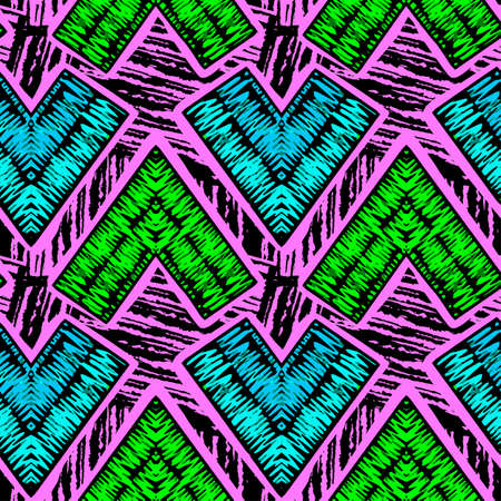 Rustic embroidery seamless pattern.Vector traditional fashion ornament patch crosslinked in a rough mannerのイラスト素材