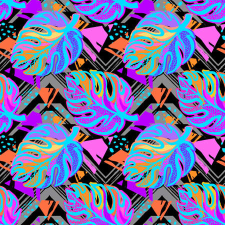 Exotic leaves seamless pattern.Tropical print for summer bright shirts, shirts, swimsuits, beachwear and accessoriesのイラスト素材