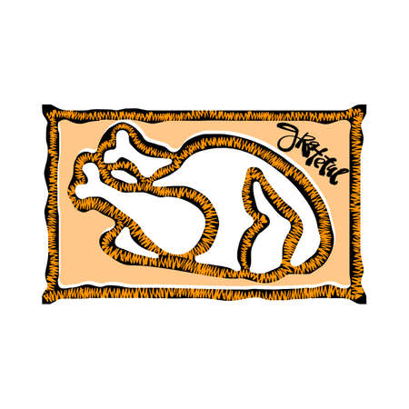 Grateful hand crafted badge.Bold drawn turkey for postcard, t-shirt print. Modern lettering for Thanksgiving day.  Isolated on white background.のイラスト素材