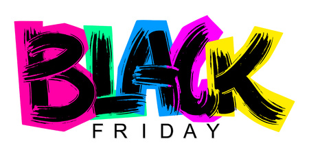 Black Friday lettering calligraphy poster with grunge texture. Brushpen lettering trendy impulsive inscriptionのイラスト素材