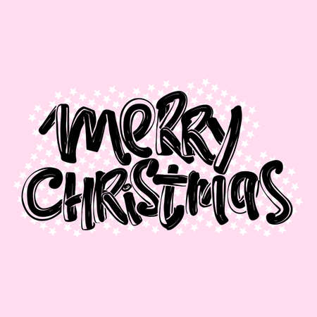 Merry Christmas vector Modern Calligraphic Lettering Poster. Creative Ink typography for Holiday Greeting Gift Cardr, Invitation, Bannerのイラスト素材