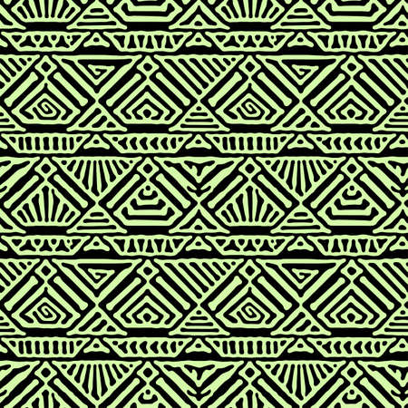 Boho textile seamless pattern. Handdrawn trendy design in tribal style with unique scrapes, watercolor blotted background . Ethnic inspired ink painted geometric printのイラスト素材