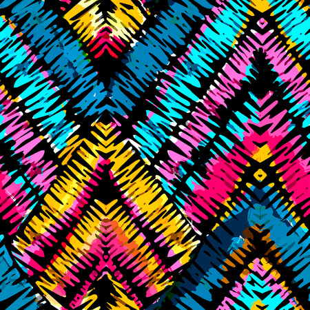 Rustic embroidery seamless pattern.Vector traditional fashion ornament patch crosslinked in a rough mannerのイラスト素材