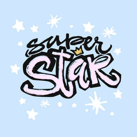 Super star type hand craft expressive ink typography slogan. Hipster funky painted style texture, poster with different doodle letters elements.Urban bright youth textiles t-shirt sampleのイラスト素材