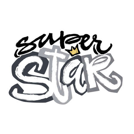 Super star type hand craft expressive ink typography slogan. Hipster funky painted style texture, poster with different doodle letters elements.Urban bright youth textiles t-shirt sampleのイラスト素材