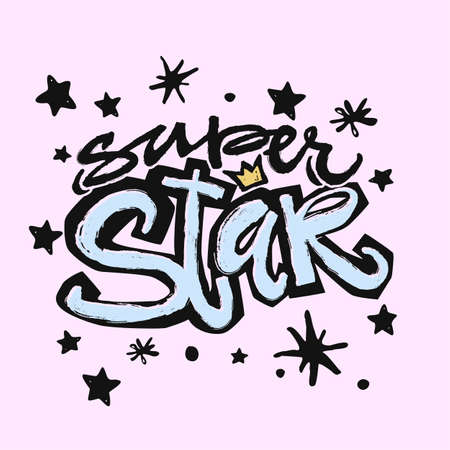 Super star type hand craft expressive ink typography slogan. Hipster funky painted style texture, poster with different doodle letters elements.Urban bright youth textiles t-shirt sampleのイラスト素材
