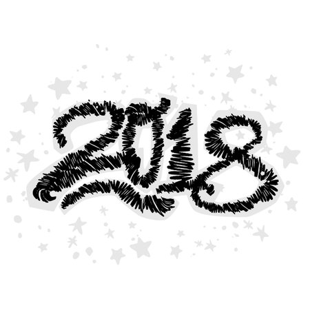 2018 Happy New Year vector illustration,design in graffity urban style.Hipster print, brush pen hand drawn calligraphic doodle texture.Perfect for posters, banners,fabric, textile,aparel designのイラスト素材
