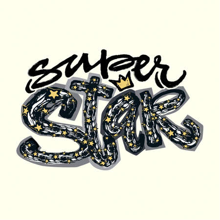 Super star type hand craft expressive ink typography slogan. Hipster funky painted style texture, poster with different doodle letters elements.Urban bright youth textiles t-shirt sampleのイラスト素材