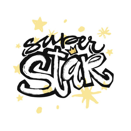Super star type hand craft expressive ink typography slogan. Hipster funky painted style texture, poster with different doodle letters elements.Urban bright youth textiles t-shirt sampleのイラスト素材