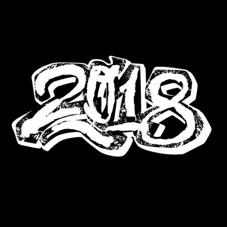 2018 Happy New Year vector illustration,design in graffity urban style.Hipster print, brush pen hand drawn calligraphic doodle texture.Perfect for posters, banners,fabric, textile,aparel designのイラスト素材