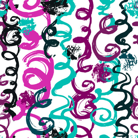 Seamless brushpen textile doodle pattern grunge texture.Trendy modern ink artistic design with authentic,unique scrapes, watercolor blotted background for a logo, cards, invitations, posters, banners.のイラスト素材