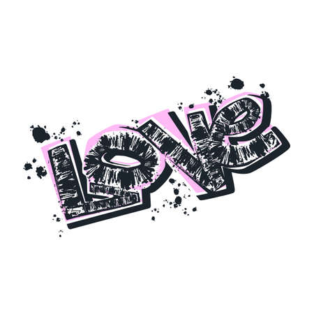 Love you postcard, hand craft expressive ink typography slogan.Hipster funky painted style texture,poster with different doodle letters for textiles or t-shirt print design sample for Valentine's day.のイラスト素材