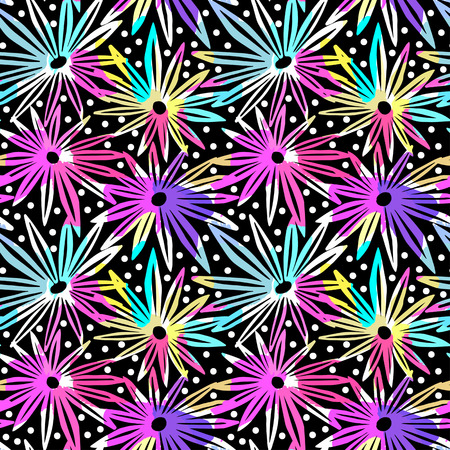 Flowers hand craft expressive ink pattern.のイラスト素材