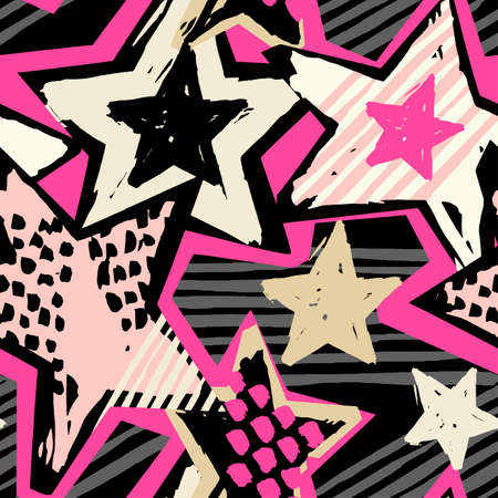 Star shapes graffiti hand craft expressive ink hipster pattern.のイラスト素材