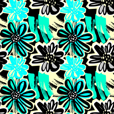 Flowers hand craft expressive ink pattern.のイラスト素材