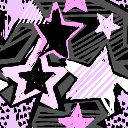 Star shapes graffiti hand craft expressive ink hipster pattern.のイラスト素材