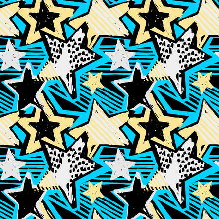 Star shapes graffiti hand craft expressive ink hipster pattern.のイラスト素材
