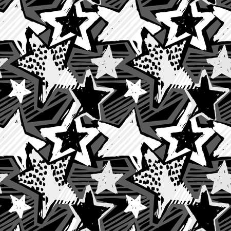 Star shapes graffiti hand craft expressive ink hipster pattern.のイラスト素材