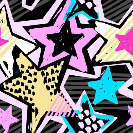 Star shapes graffiti hand craft expressive ink hipster pattern.のイラスト素材
