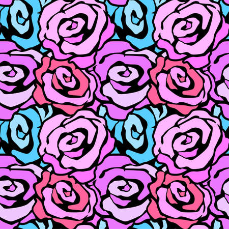 Rose flowers seamless hand craft expressive ink pattern. Funky style painted texture, poster with different doodles for fabric, wrapping, decoration, greeting card,  textiles or t-shirt apparel design.のイラスト素材