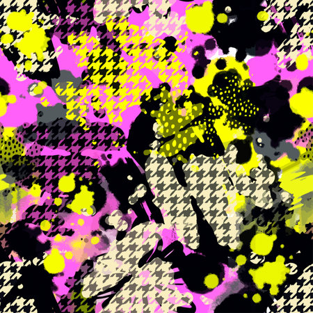 Seamless repeating hand craft expressive ink pattern. Funky style painted texture, poster with...
