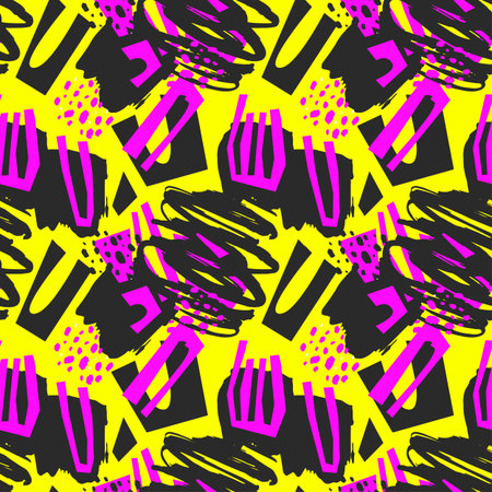 Paint strokes seamless pattern. Artistic design with authentic,unique scrapes, watercolor blotted...