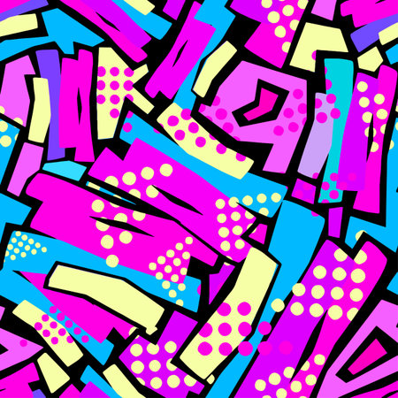 Urban seamless funky geometric pattern. Trendy print with acrylic blots and scratches. Textile ink brush strokes design in doodle grunge texture style.のイラスト素材