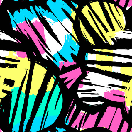 Seamless repeating textile, ink brush strokes pattern in doodle grunge texture style.のイラスト素材