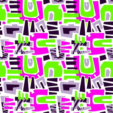 Urban seamless funky collage pattern with acrylic blots and scratches.Textile ink brush strokes design in doodle grunge texture styleのイラスト素材