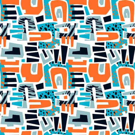 Urban seamless funky collage pattern with acrylic blots and scratches.Textile ink brush strokes design in doodle grunge texture styleのイラスト素材