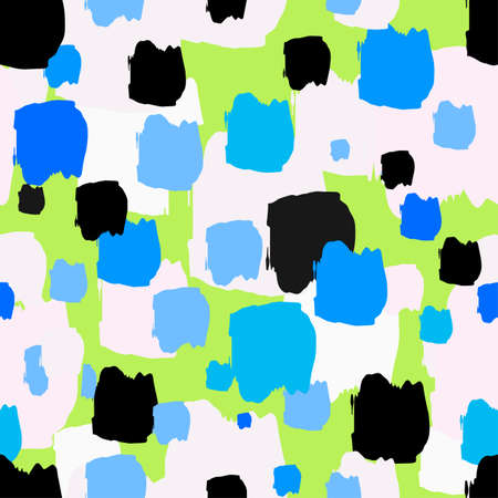 Urban seamless funky collage pattern with acrylic blots and scratches.Textile ink brush strokes design in doodle grunge texture styleのイラスト素材