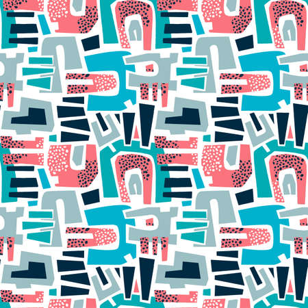Urban seamless funky collage pattern with acrylic blots and scratches.Textile ink brush strokes design in doodle grunge texture styleのイラスト素材